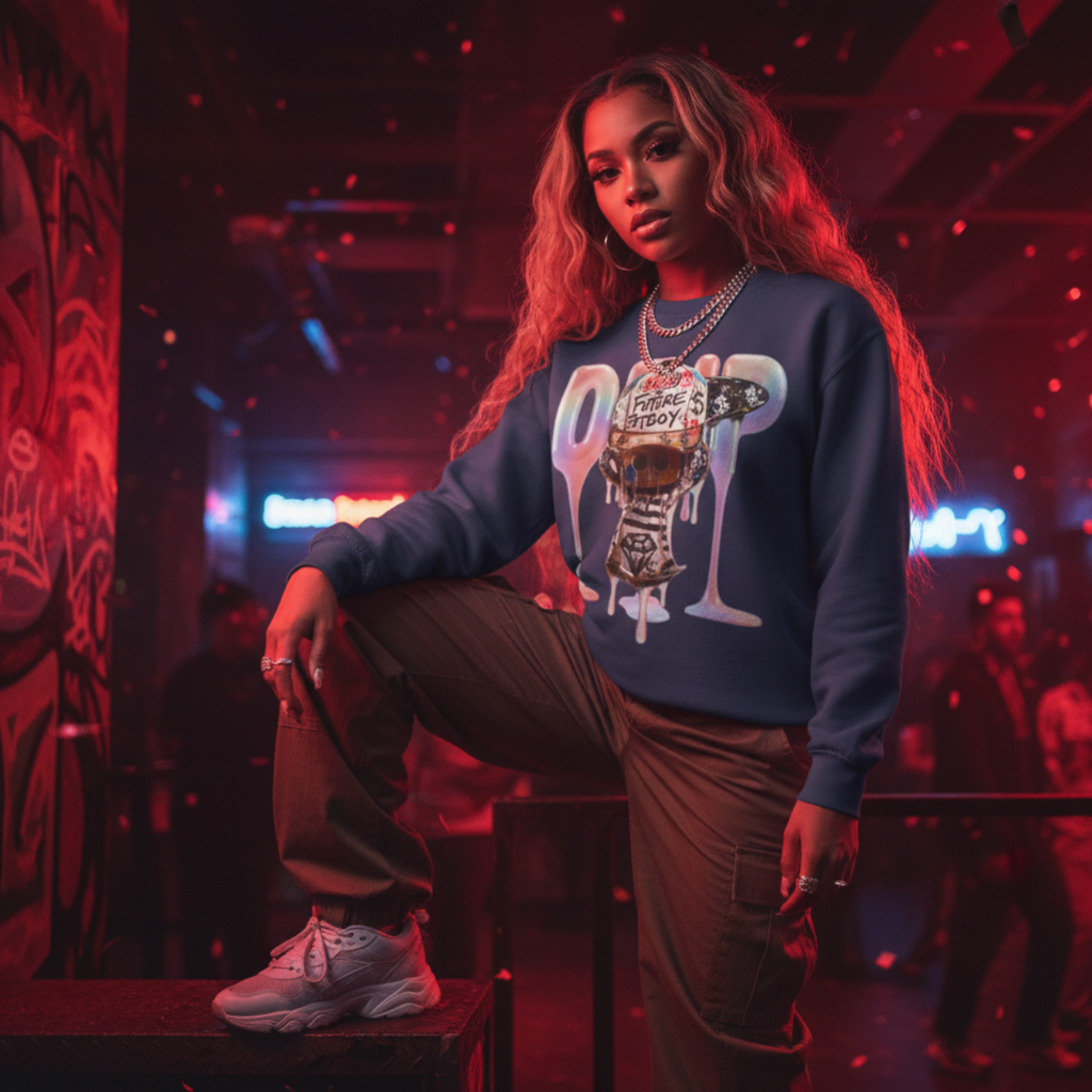 Future Fatboi Fitted Hog Drip Graphic Design Unisex Garment-Dyed Sweatshirt