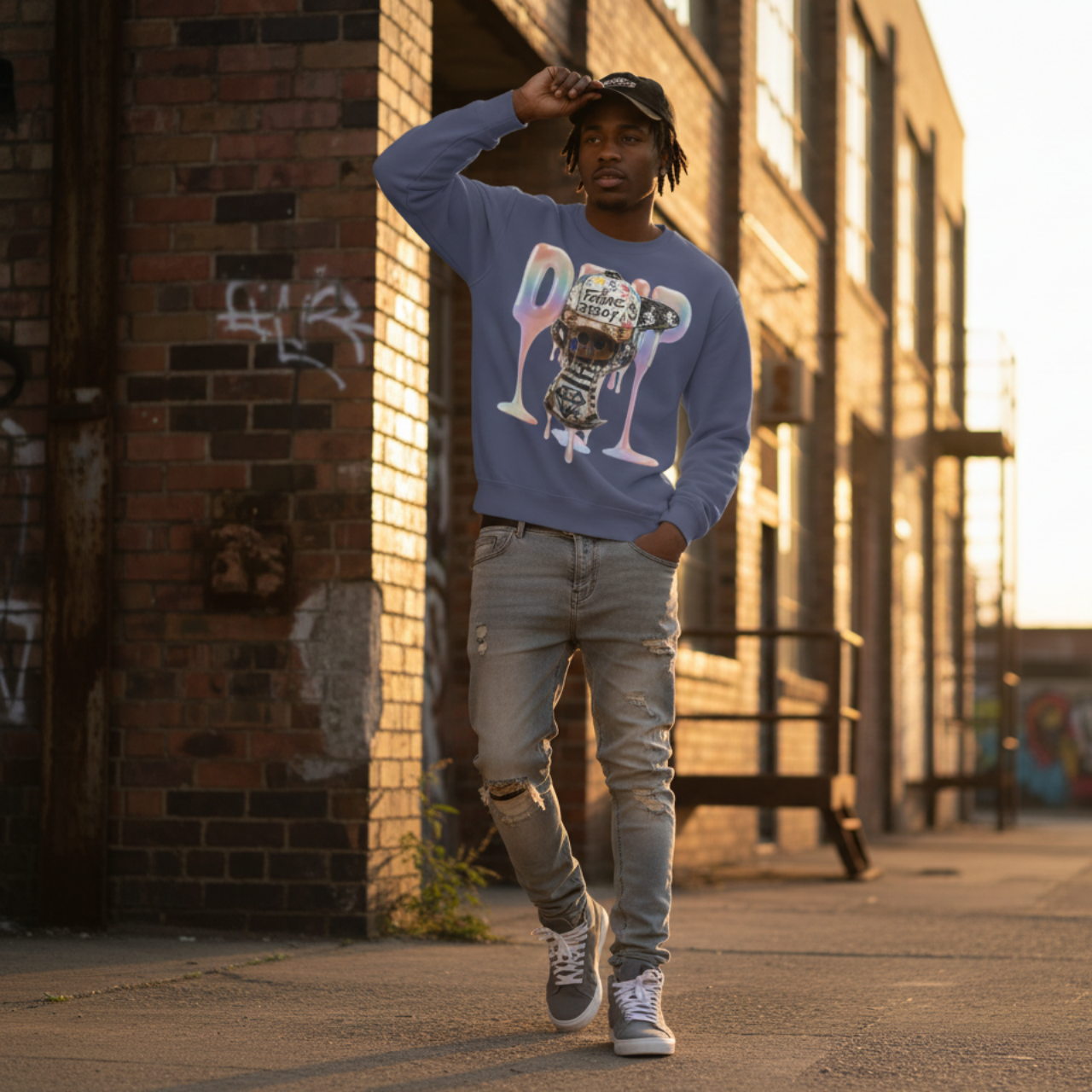 Future Fatboi Fitted Hog Drip Graphic Design Unisex Garment-Dyed Sweatshirt