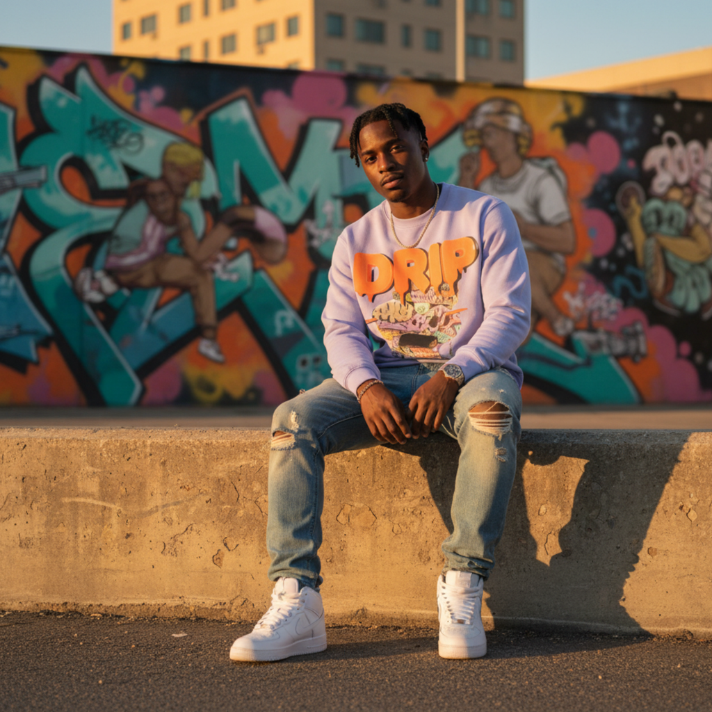 GRAFFITI HOG DRIP FUTURE F@TBOI CLOTHING DESIGN - Drip Graphic Unisex Sweatshirt, Urban Streetwear, Casual Oversized Fashion, Gift for Teens, Cozy Fall Layering