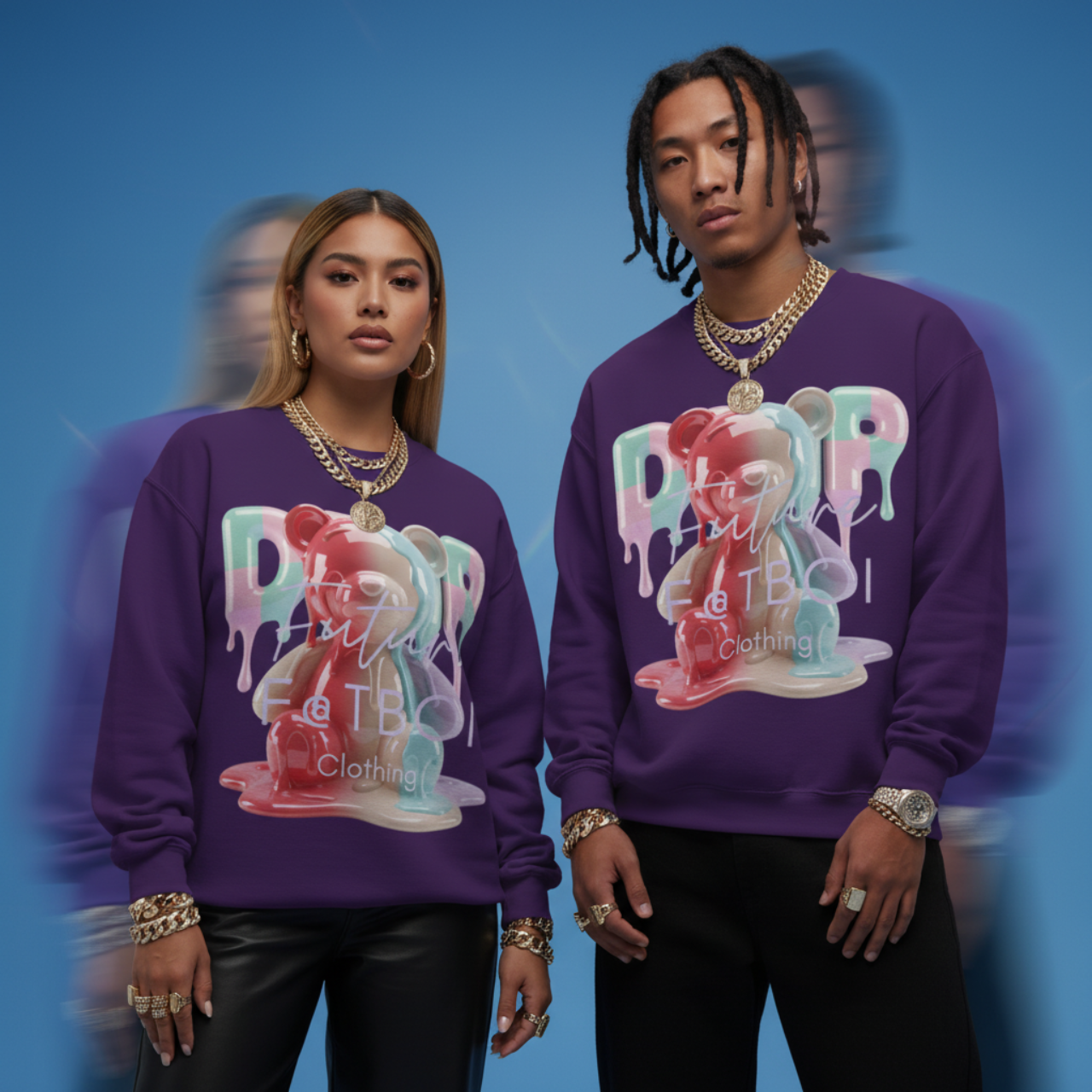 Future Fatboi Clothing Colorful Drippy Bear Crewneck Sweatshirt
