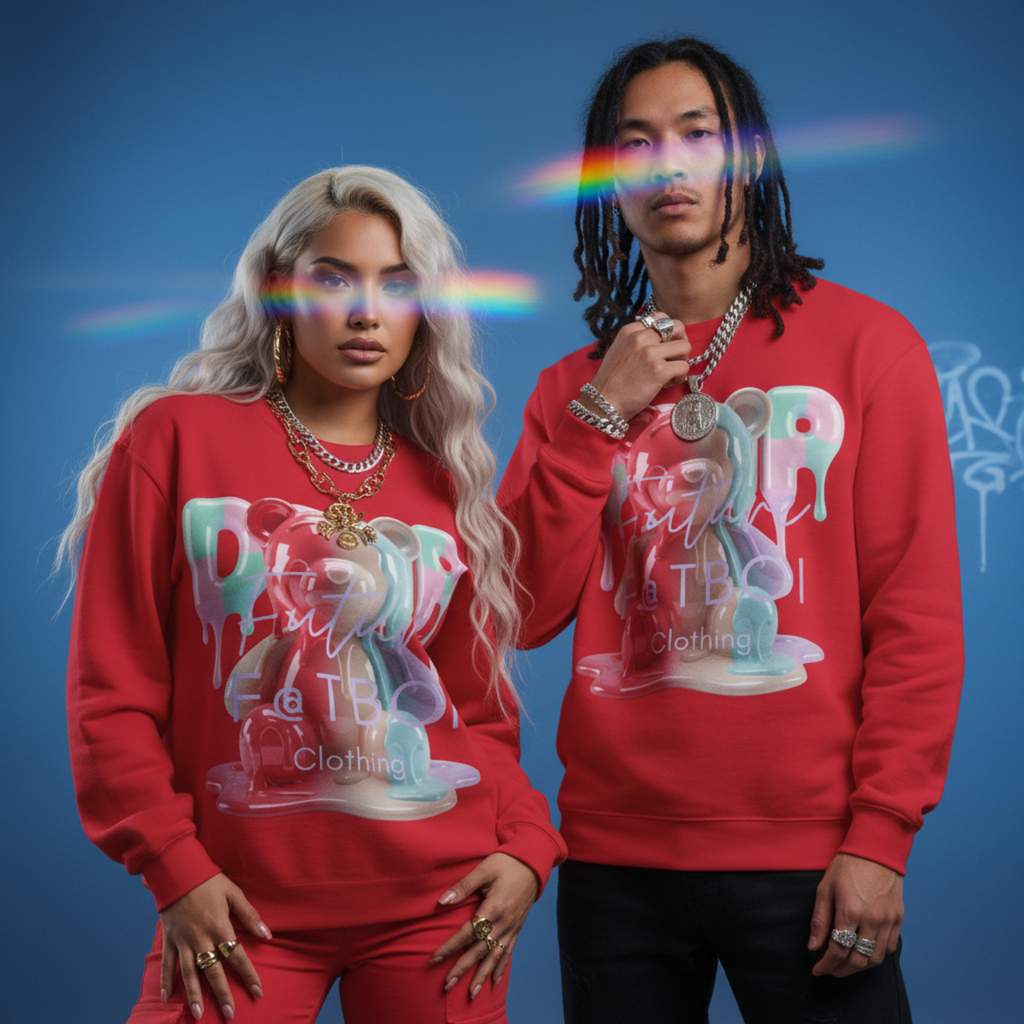 Future Fatboi Clothing Colorful Drippy Bear Crewneck Sweatshirt